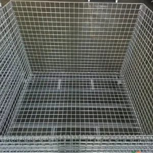 Bản vẽ chi tiết cấu tạo khung thép, chân đế, chốt khóa và quy cách mắt lưới của lồng thép công nghiệp.